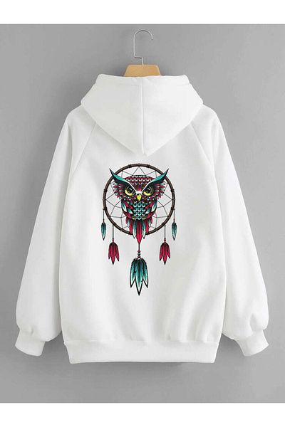 DEEPSENCE White Oversize Unisex Sweatshirt - Owl Printed