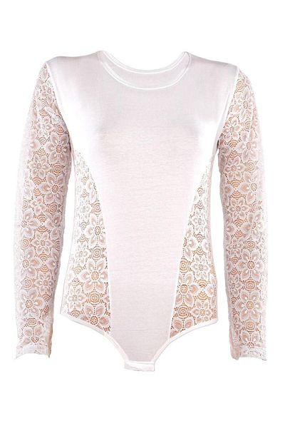 Nicoletta Women's Lace Long Sleeve Snap Bodysuit Cotton Lycra White