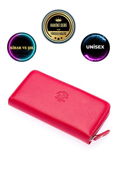 CüzCan Πορτοφόλι Unisex Red από γνήσιο δέρμα West Polo - Χαρτοφυλάκιο χειρός με φερμουάρ