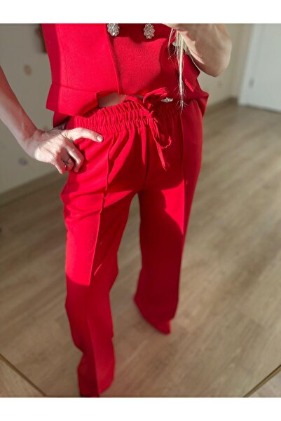 Chinozetti And Mom Premium Kırmızı Yelek Pantolon Takım
