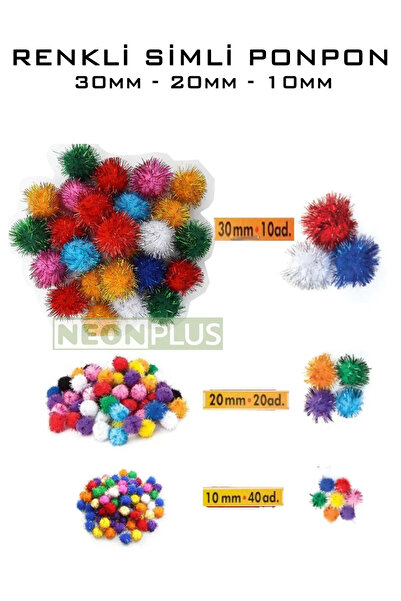 NEON PLUS Simli Ponpon Renkli 3 boy