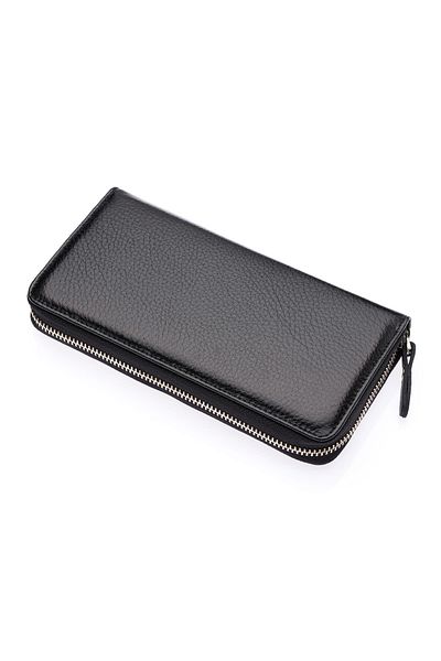 CüzCan Unisex Μαύρο Γνήσιο Δέρμα West Polo Wallet Hand Portfolio - Με φερμουάρ