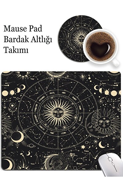 AsMat Paw 24cmx20cm Mause Pad ve Bardak Atlığı Takımı. Astroloji Temalı Mause Pad(fare) ve Bardak Altlığı