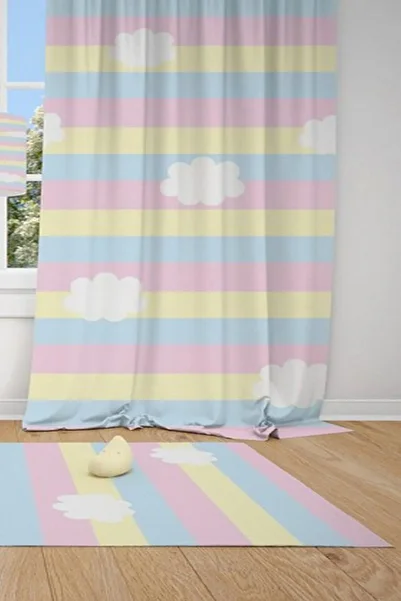 CİCİ ODAM 1 Wing Colorful Backdrop Clouds Children Baby Room Curtain Backdrop Curtain