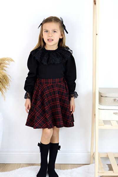 Parla Kids Girl's Black Rose Skirt Shirt Buckle Set