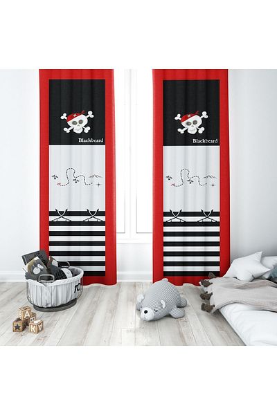 CİCİ ODAM 1 Wing Children's Room Curtain Background Curtain Pirate Blackbeard
