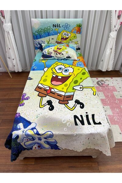 CİCİ EKO SpongeBob Bed Cover GIFT Pillowcase SpongeBob Thin Decorative Honeycomb Fabric