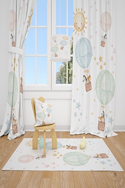 CİCİ ODAM 2 أجنحة تحلق بالون حمار وحشي، زرافة، نمر، ستارة خلفية لغرفة الأطفال