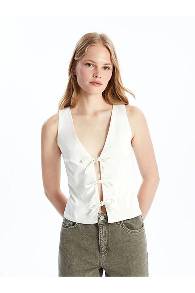 LC Waikiki Ecru Poplin V-neck Women's Vest - Vision