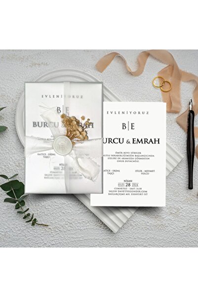 GNDR Mühürlü Kudeleleli Çiçekli Şeffaf Zarflı Davetiye - KC54317