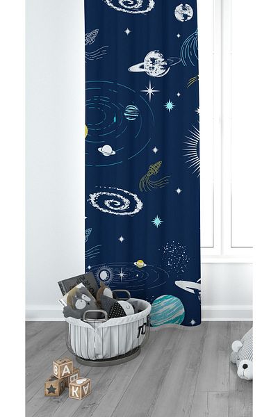 CİCİ EKO Planet Children's Room Curtain Background Curtain