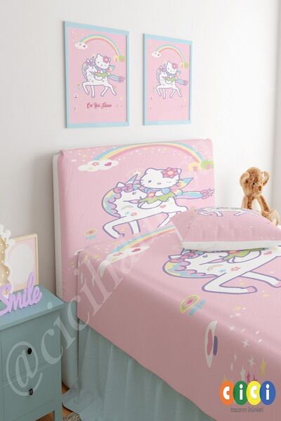 CİCİ ODAM Baza Başlık Kılıfı Hello Kitty Pony At Gökkuşağı