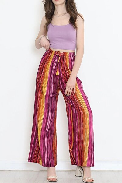 Namaste Vintage High Waist and Patterned Viscose Trousers - Loose Fit and Ela...