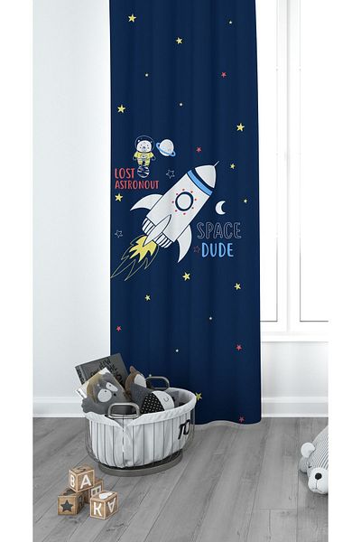 CİCİ EKO Astronaut Children's Room Curtain Background Curtain