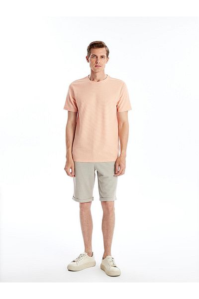 LC Waikiki SOUTHBLUE Ανδρικό T-Shirt με υφή - Ανοιχτή σολομός, λαιμόκοψη, κοντό μανίκι