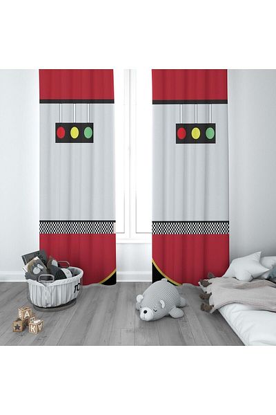 CİCİ ODAM 1 Wing Children's Room Curtain Background Curtain Racer Traffic Lamp