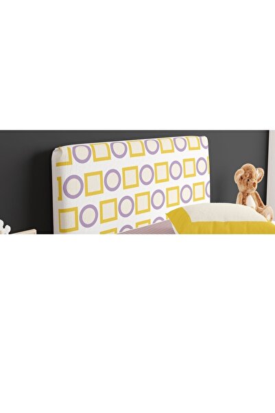 CİCİ ODAM Baza Başlık Kılıfı Genç Odası Hardal Mor Kare Daire Formlu Desen