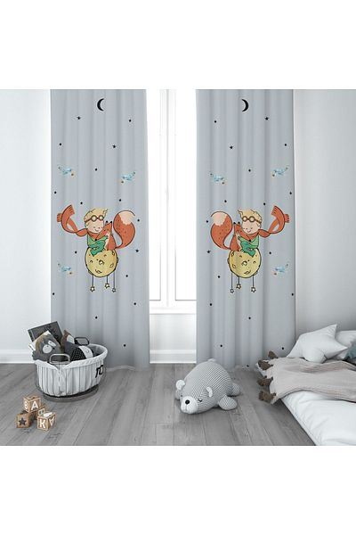 CİCİ ODAM 1 Wing Children's Room Curtain Background Curtain Little Prince and Fox Friends