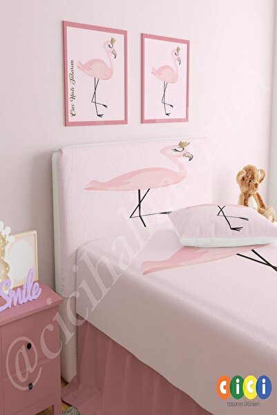 CİCİ ODAM Baza Başlık Kılıfı Taçlı Flamingo