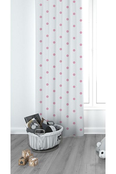 CİCİ EKO Pink Polka Dot Children's Room Curtain Background Curtain