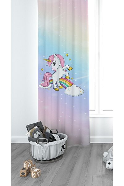 CİCİ EKO Bulut ve Unicorn Çocuk Odası Perdesi Fon Perde