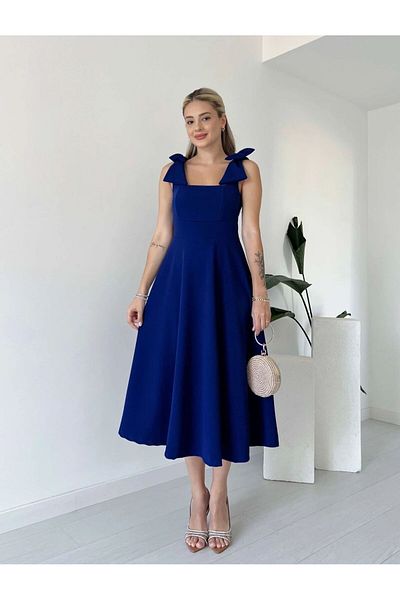 GDS BUTİK Rochie evazată de lungime midi cu bretele cu papion pe umeri