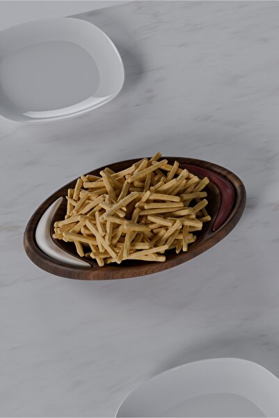 woodflex Ceviz 3 Bölmeli Ahşap Sunum Tabağı // Cips / Patates / Kahvaltı / Çe...