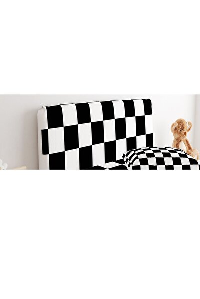 CİCİ ODAM Baza Başlık Kılıfı Siyah Beyaz Dama Desenli