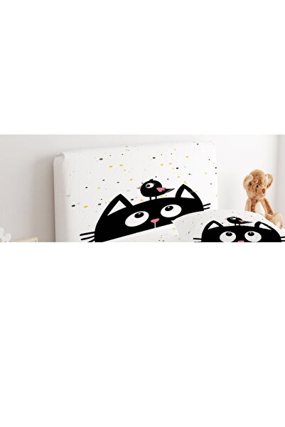 CİCİ ODAM Baza Başlık Kılıfı Noktalı Zemin Ve Siyah Kedi