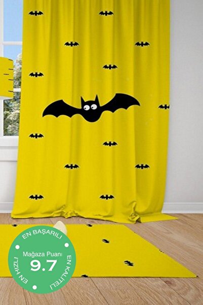 CİCİ ODAM 1 Kanat Sarı Zemin, Siyah Yarasa Batman Motifli Çocuk Bebek Odası P...
