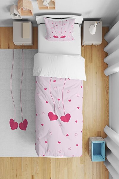 CİCİ ODAM Pembe Zemin Kalpler Çocuk Bebek Odası Nevresim Takımı