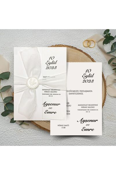 GNDR Mühürlü Kurdeleli Tek Kapaklı Davetiye - MK57330