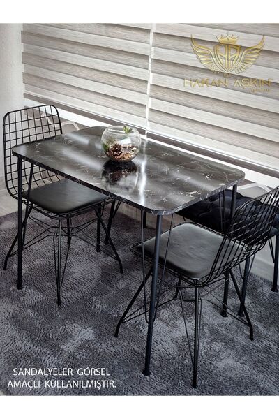BY HAKAN AŞKIN Metal Ayaklı 60x90 Cm (TEK MASA) Black Marble Eclipse 2024 Mut...