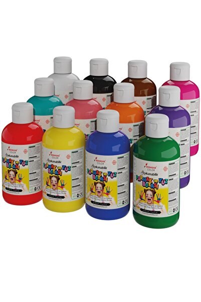 Red Rose Tüm Renkler Parmak Boyası 12'li Set 12x250gr Yıkanabilir, Toksik İçe...