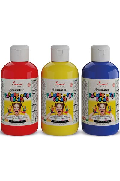 Red Rose Kırmızı-Mavi-Sarı Parmak Boyası 3'lü Set 3x250gr Yıkanabilir, Toksik...