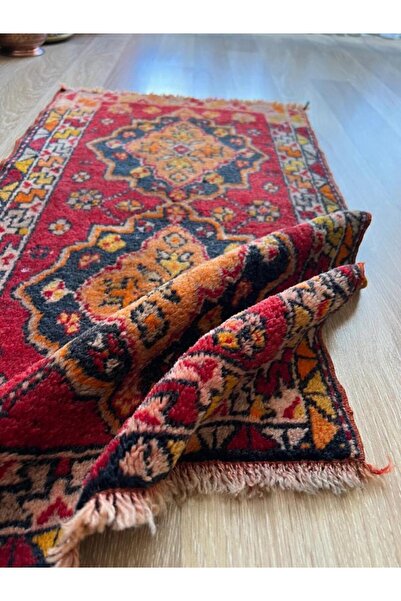 DesignEv 48x87 cm El Dokuma Kırmızı Sarı Renkli  Küçük Boy Ender Bulunan Yıka...