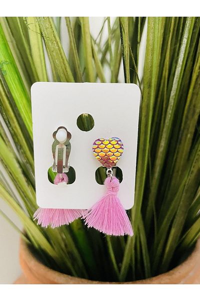 1PARÇAMAVİ Sequin Heart mermaid clip children's earrings - UNHOLE CHILDREN'S EARRING