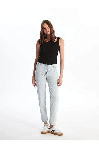 LC Waikiki XSIDE Pantaloni de damă, albastru deschis, cu talie înaltă, slim Mom