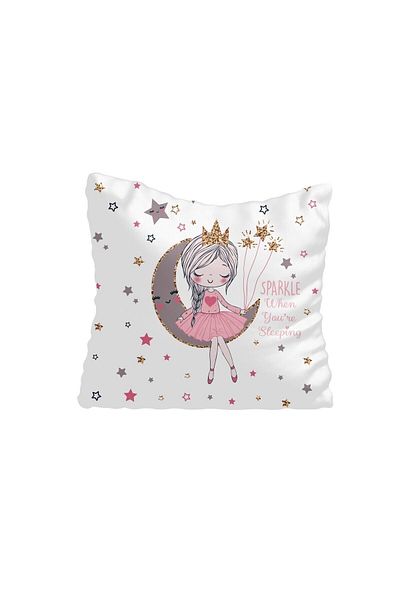 CİCİ ODAM Girl Sitting on the Moon Colorful Star Room Throw Pillow Case