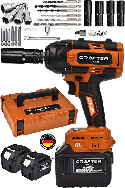 CRAFTERTOOLS Germany 800Nm 36Volt 5Ah Akülü Torklu Somun Bijon Sökme Takma Sıkma Kömürsüz Matkap 15 Pilli Batarya