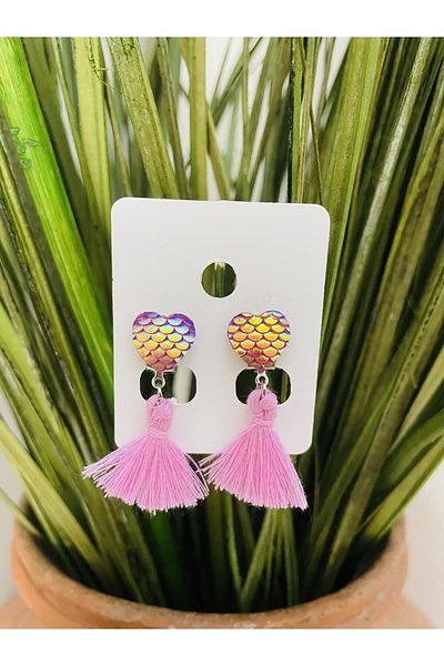 1PARÇAMAVİ Sequin Heart mermaid clip children's earrings - UNHOLE CHILDREN'S EARRING