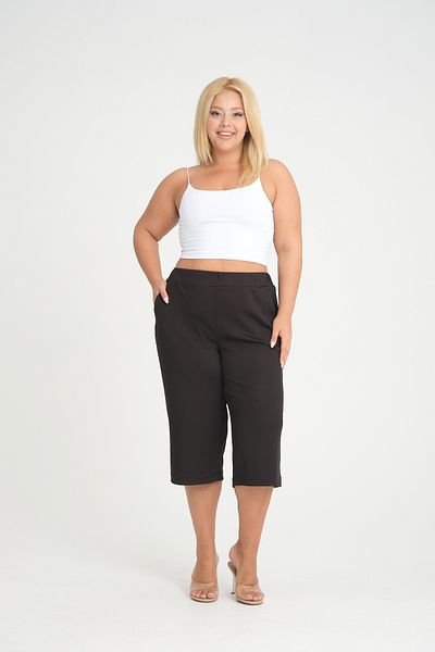Gül Moda Plus Size Black Lycra Capri Pants - G114-1