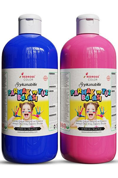 Red Rose Pembe-mavi Parmak Boyası 2'li Set 2x500gr Yıkanabilir, Cinsiyet Partisi Için Kullanılabilir