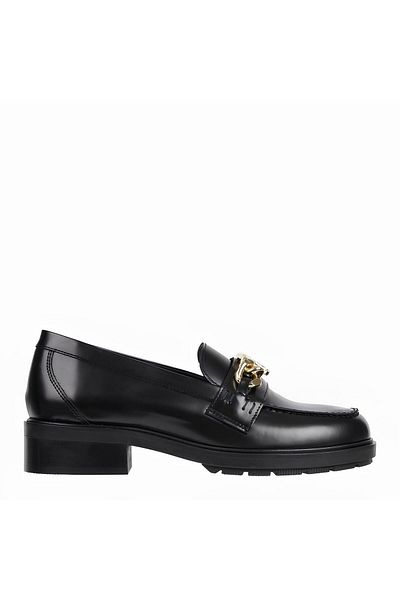 Tommy Hilfiger Damen-Loafer aus schwarzem Leder mit Kette – TH Leather Chain Black Women FW0FW07517BDS