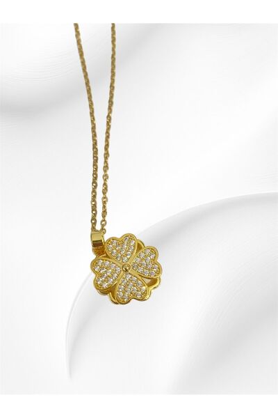 ANGELSS JEWELLERY 360 Derece Dönen Yonca Altın Çelik Kolye