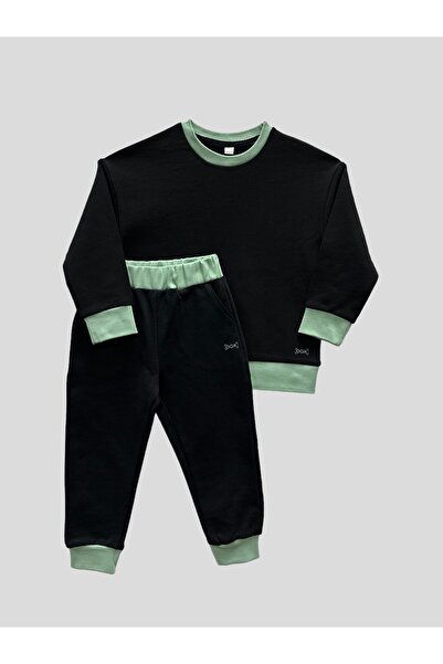 DGK COLLECTİON Set de hanorace oversize verde mentă negru pentru băiat - 100% bumbac, 3 fire fără șardons