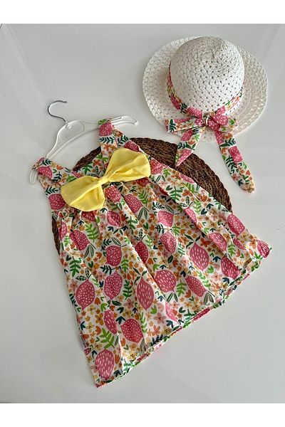Kamber Sisters Murat Baby Baby Girl Pomegranate Patterned Dress with Hat