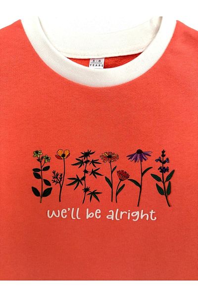 DGK COLLECTİON PinK Flower Printed Oversize Girl's Sweatshirt - 100% Cotton