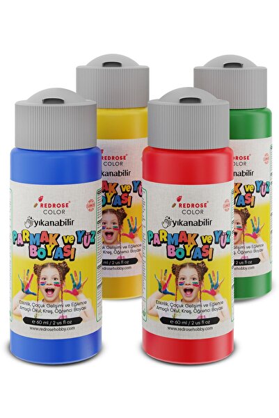 Red Rose Ana Renkler Parmak Boyası 4'lü Set 4x60ml Yıkanabilir, Toksik İçerme...