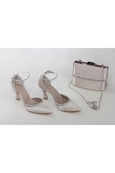 Modavien Women's Stoned 9 Cm Mink Evening Dress Shoes and Bag Combination 354ç (Buy Yourself Size)